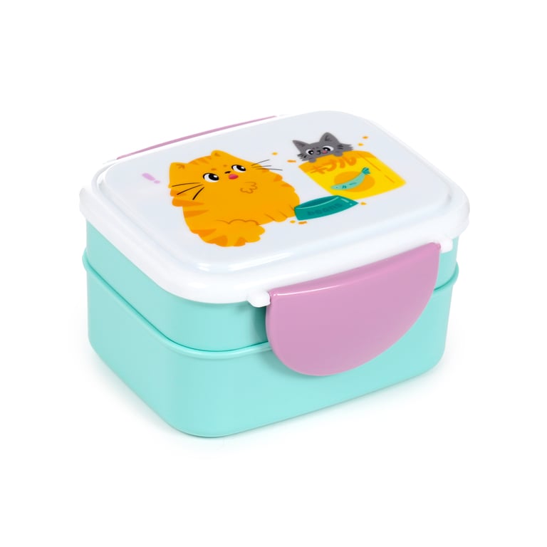 Polypropylene Bento Clip Lock Lunch Box with Cutlery - Cats Themed, Food Safe & BPA Free