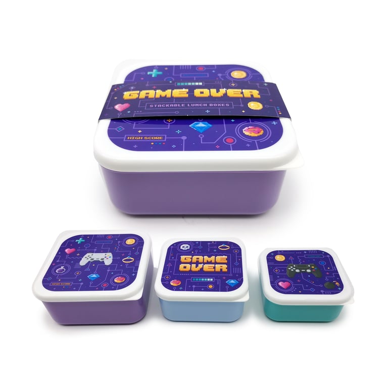 Game Over Lunch Box Set - Polypropylene, BPA Free & Stackable (3 Piece)
