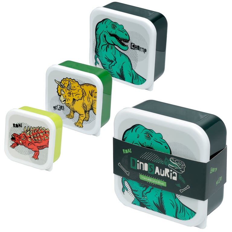 Dinosauria Polypropylene Lunch Boxes Set of 3 - BPA Free & Stackable