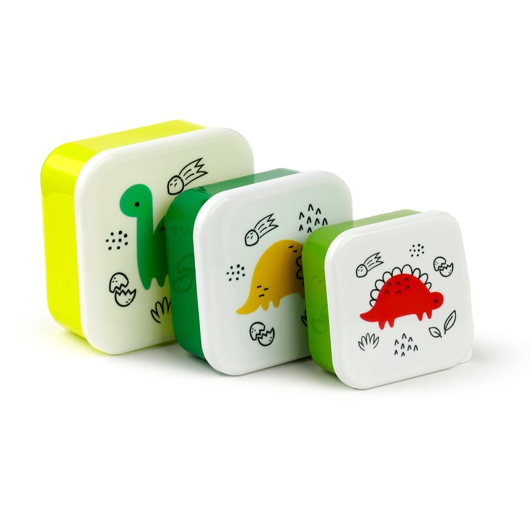 Dinosauria Jr Polypropylene Lunch Boxes Set of 3 (BPA Free) - Stackable Kids Containers