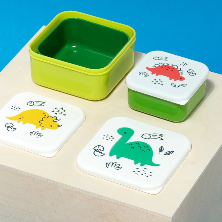 Dinosauria Jr Polypropylene Lunch Boxes Set of 3 (BPA Free) - Stackable Kids Containers