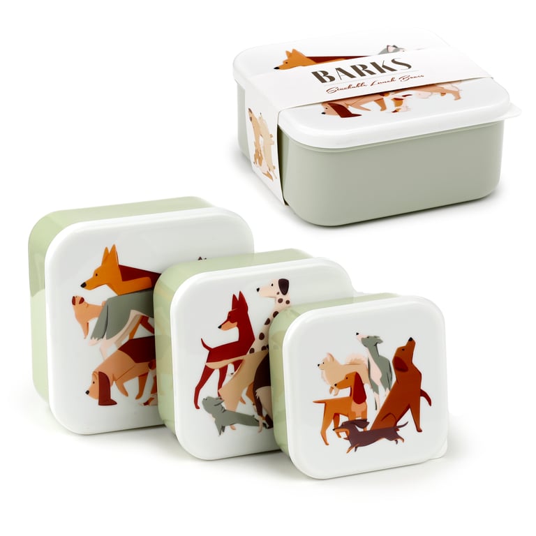 Barks Dog Polypropylene Lunch Boxes Set of 3 - BPA Free & Stackable Dog Food Containers