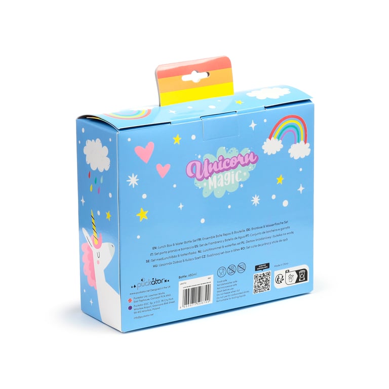 Unicorn Magic Lunch Box & Water Bottle Set - Reusable, Food Safe, BPA Free 500ml Container