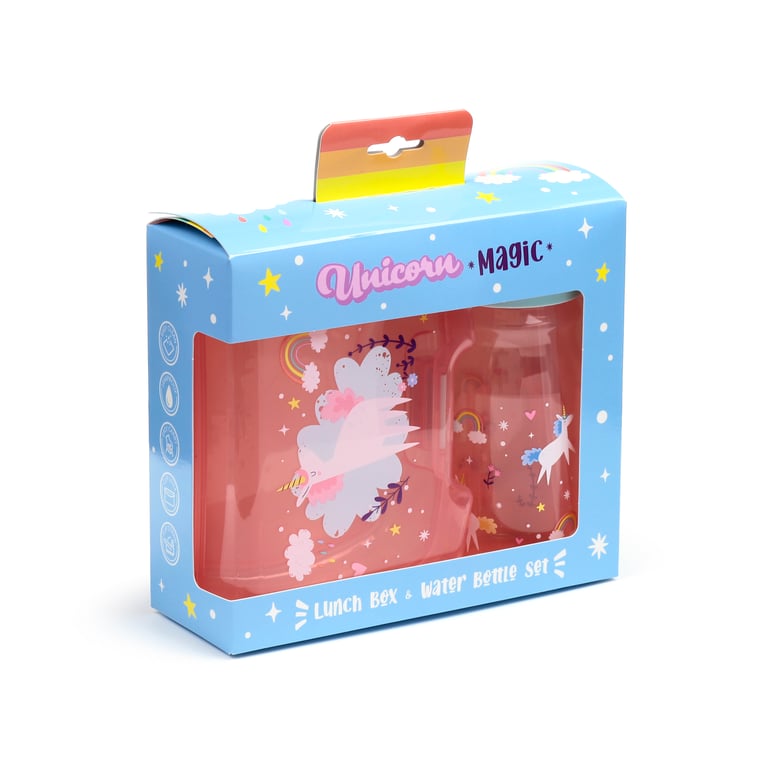 Unicorn Magic Lunch Box & Water Bottle Set - Reusable, Food Safe, BPA Free 500ml Container