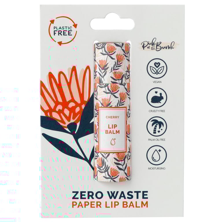 Paper Stick Lip Balm - Cruelty-Free & Vegan Strawberry Cherry Formula with Plastic Free Packaging