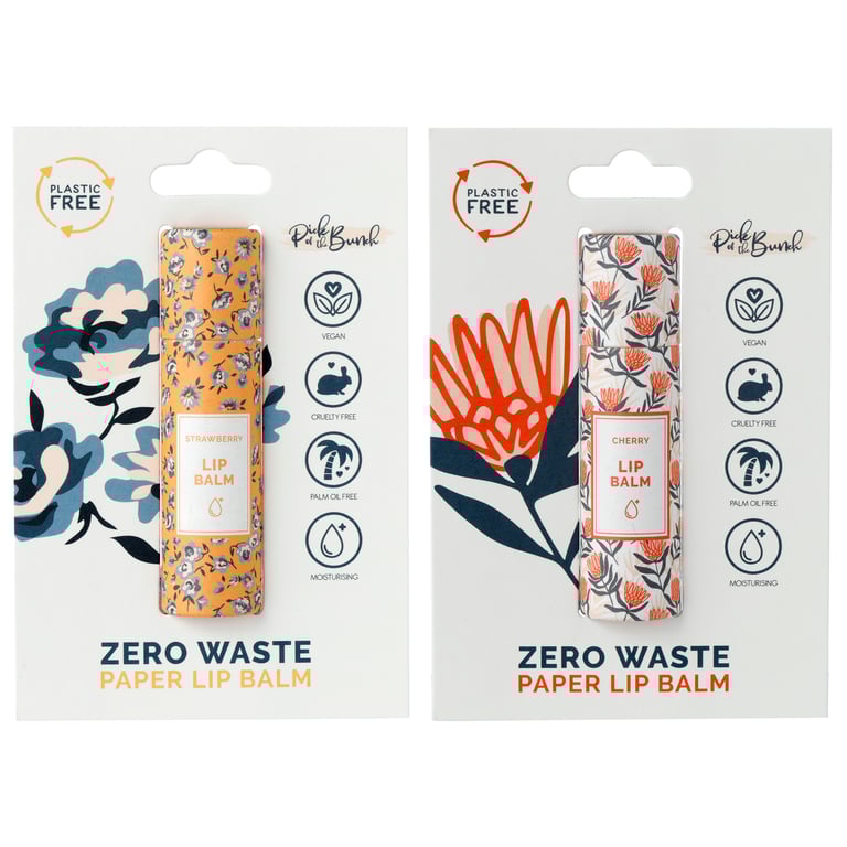 Paper Stick Lip Balm - Cruelty-Free & Vegan Strawberry Cherry Formula with Plastic Free Packaging