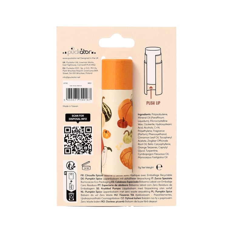 Pumpkin Spice Paper Stick Lip Balm - Eco Friendly & Vegan