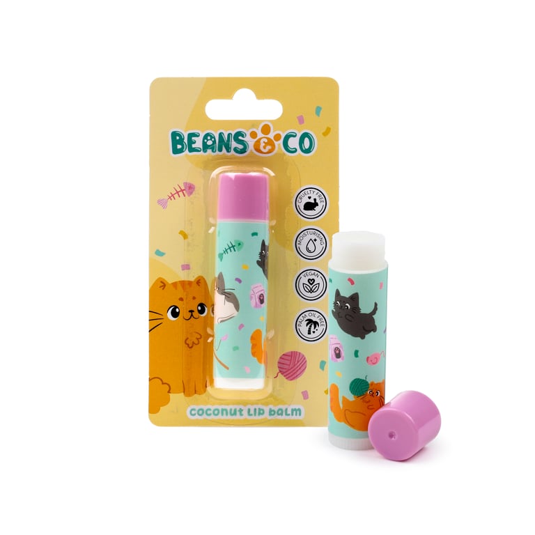 Cruelty Free Vegan Coconut Lip Balm - Palm Oil & Gluten Free by Beans & Co Cats