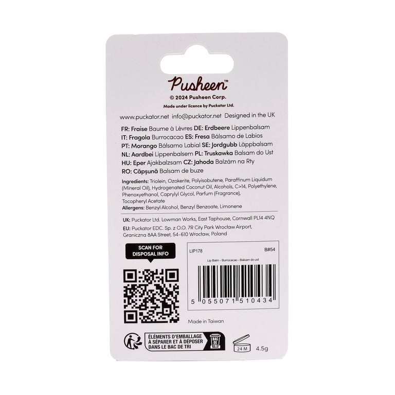 Pusheen Cat Stick Lip Balm - Vegan & Cruelty-Free Strawberry Flavor