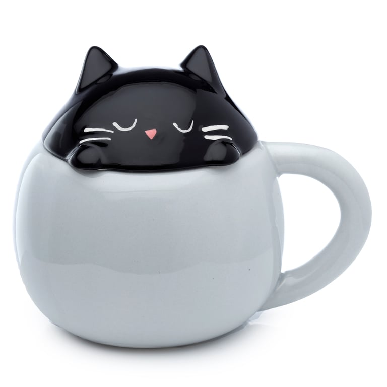 Ceramic Peeping Lid Feline Fine Cat Mug - 450ml, Dishwasher & Microwave Safe, Food Grade Ceramic Construction