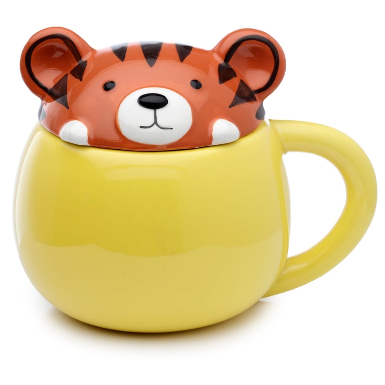 Adoramals Ceramic Tiger Peeping Lid Mug - 450ml, Dishwasher & Microwave Not Required, Food Safe