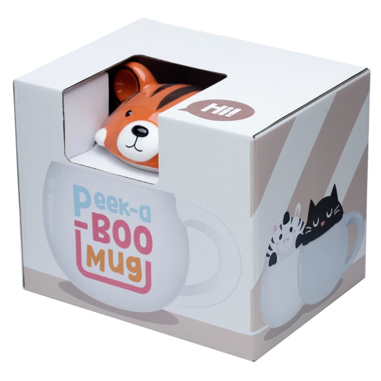 Adoramals Ceramic Tiger Peeping Lid Mug - 450ml, Dishwasher & Microwave Not Required, Food Safe