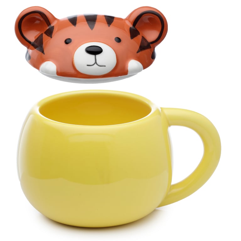 Adoramals Ceramic Tiger Peeping Lid Mug - 450ml, Dishwasher & Microwave Not Required, Food Safe