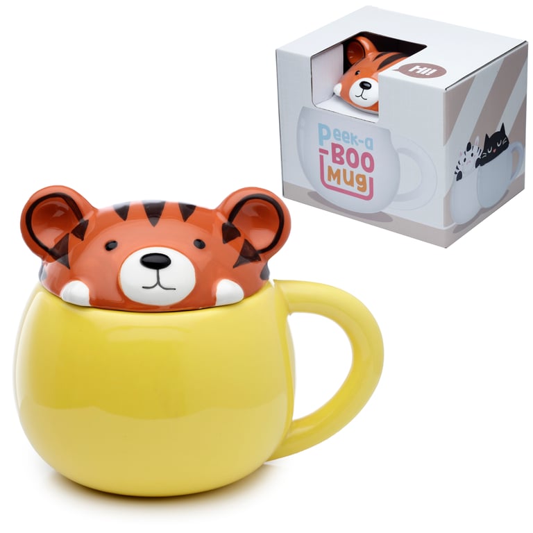 Adoramals Ceramic Tiger Peeping Lid Mug - 450ml, Dishwasher & Microwave Not Required, Food Safe