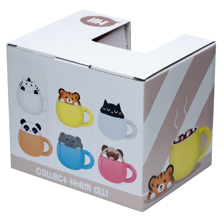 Adoramals Ceramic Tiger Peeping Lid Mug - 450ml, Dishwasher & Microwave Not Required, Food Safe