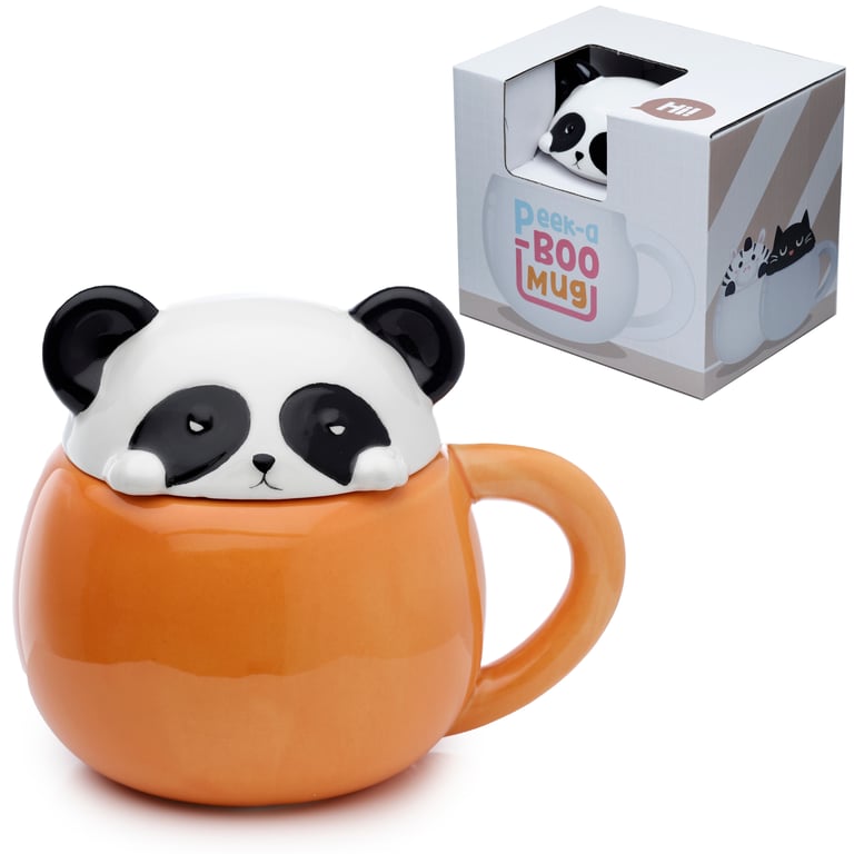 Adoramals Ceramic Peeping Lid Panda Mug - 450ml Food Safe & Dishwasher Ready