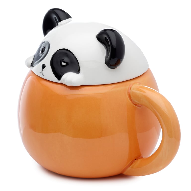 Adoramals Ceramic Peeping Lid Panda Mug - 450ml Food Safe & Dishwasher Ready
