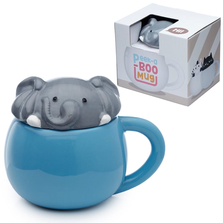 Adoramals Elephant Ceramic Peeping Lid Mug - 450ml Food Safe & Handcrafted Design