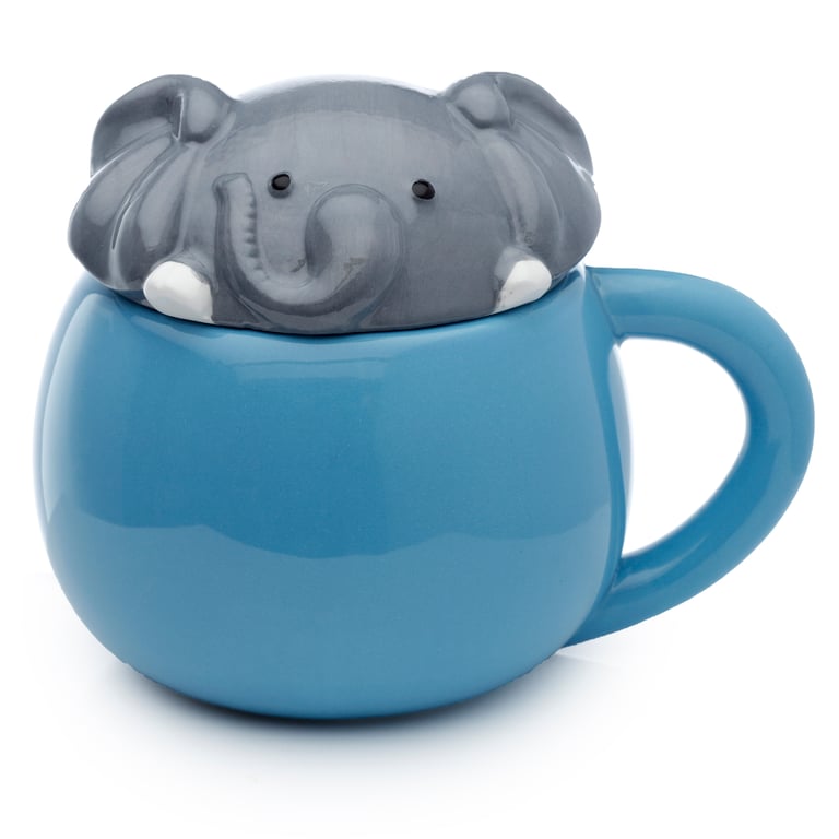Adoramals Elephant Ceramic Peeping Lid Mug - 450ml Food Safe & Handcrafted Design