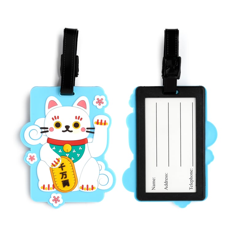 PVC Maneki Neko Lucky Cat Luggage Tag - Durable Travel Accessory