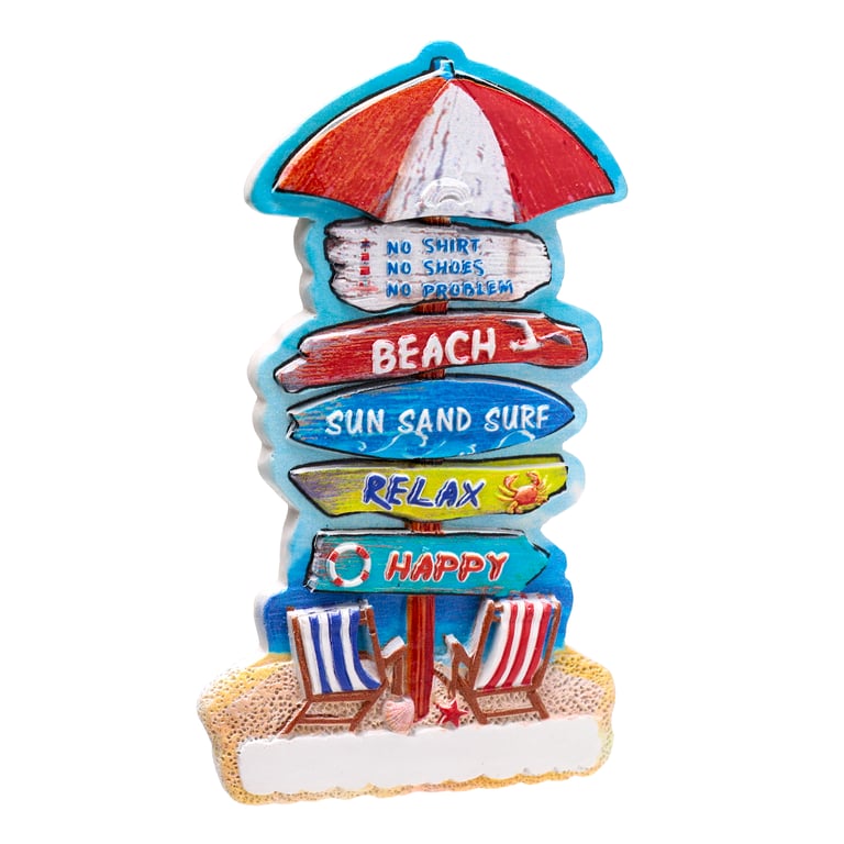 3D Printed Seaside Beach Sign Magnet - Resin & Metal Home Decor Souvenir