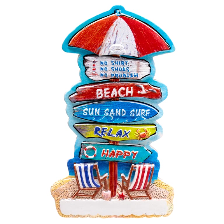 3D Printed Seaside Beach Sign Magnet - Resin & Metal Home Decor Souvenir
