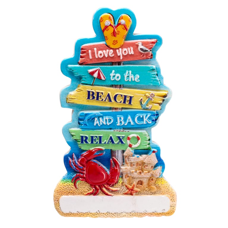 3D Printed Seaside Beach Sign Magnet - Resin & Metal Home Decor Souvenir