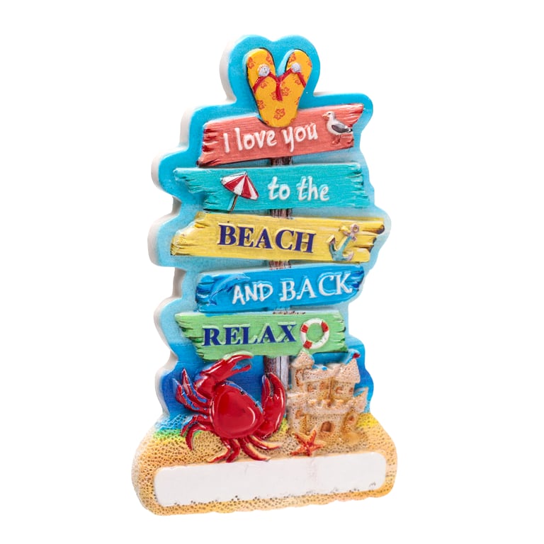3D Printed Seaside Beach Sign Magnet - Resin & Metal Home Decor Souvenir