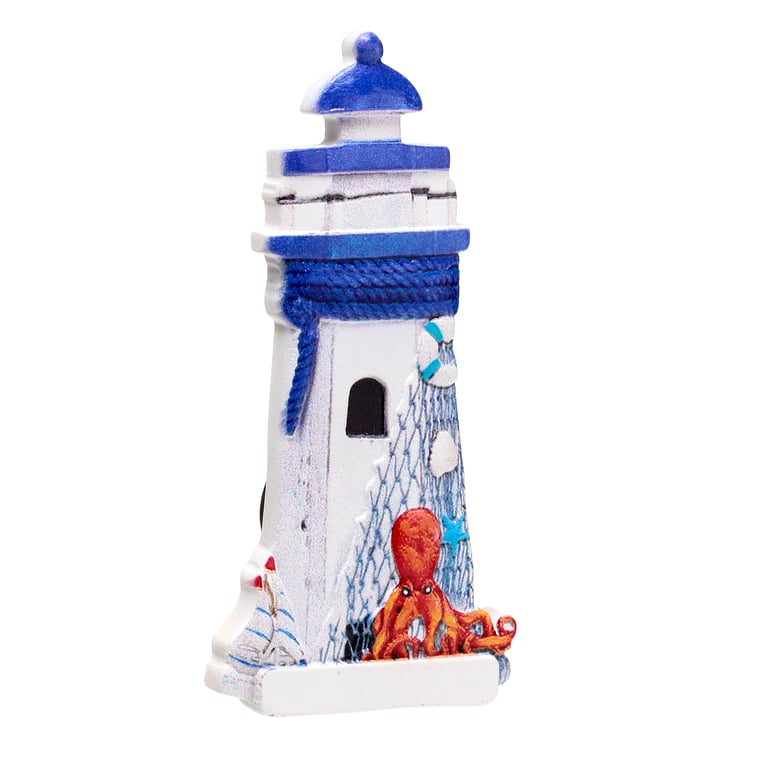 3D Printed Resin and Metal Seaside Lighthouse Magnet - Blue Ocean Decor