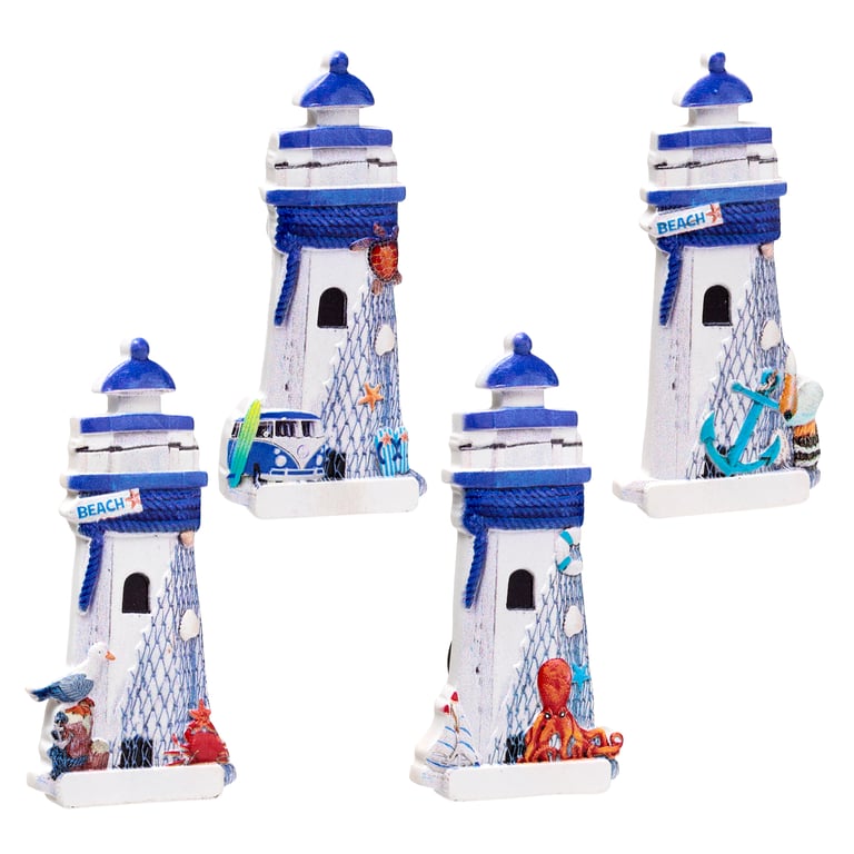 3D Printed Resin and Metal Seaside Lighthouse Magnet - Blue Ocean Decor