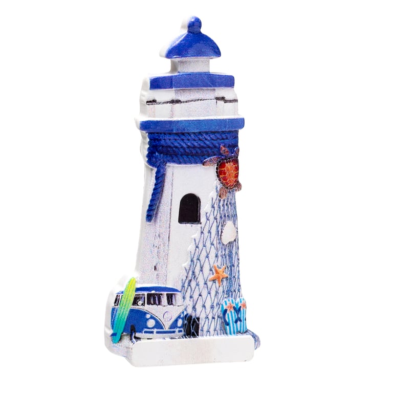 3D Printed Resin and Metal Seaside Lighthouse Magnet - Blue Ocean Decor