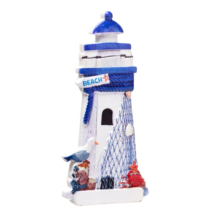 3D Printed Resin and Metal Seaside Lighthouse Magnet - Blue Ocean Decor