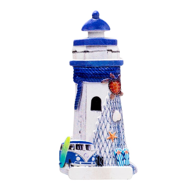 3D Printed Resin and Metal Seaside Lighthouse Magnet - Blue Ocean Decor