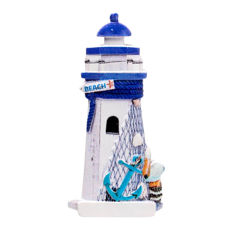 3D Printed Resin and Metal Seaside Lighthouse Magnet - Blue Ocean Decor