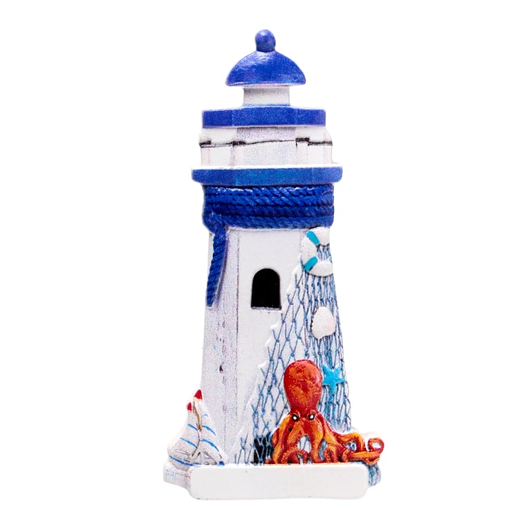 3D Printed Resin and Metal Seaside Lighthouse Magnet - Blue Ocean Decor