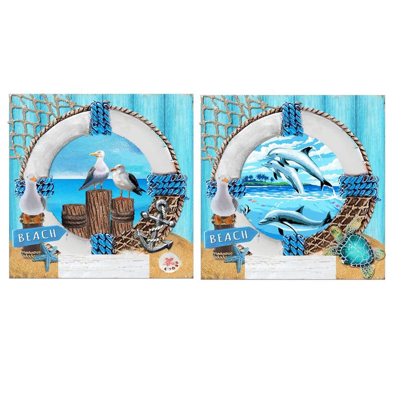 3D Printed Blue Nautical Lifesaver Seaside Magnet - Resin & Metal Home Decor