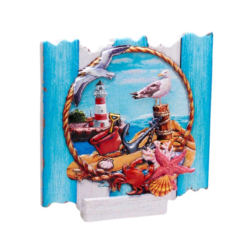 3D Printed Seaside Magnet - Blue Fencing Frame Resin & Metal Decoration