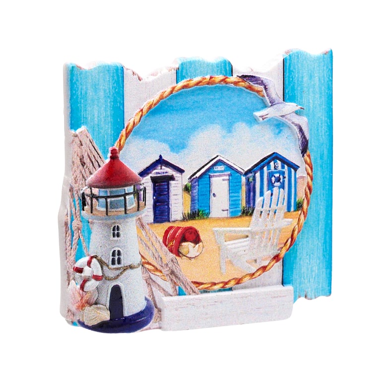 3D Printed Seaside Magnet - Blue Fencing Frame Resin & Metal Decoration