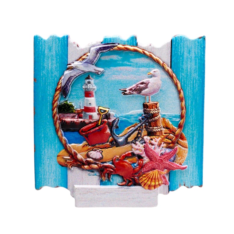 3D Printed Seaside Magnet - Blue Fencing Frame Resin & Metal Decoration