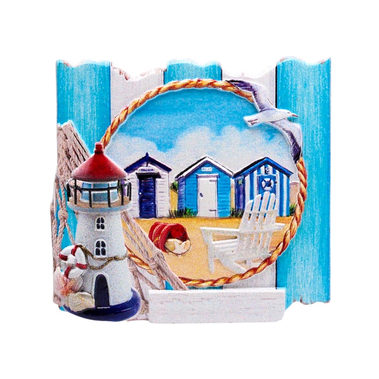 3D Printed Seaside Magnet - Blue Fencing Frame Resin & Metal Decoration
