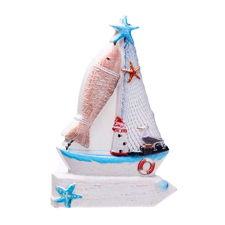 3D Printed Seaside Magnet - Sailing Boat Sign & Fish Metal Resin Decoration