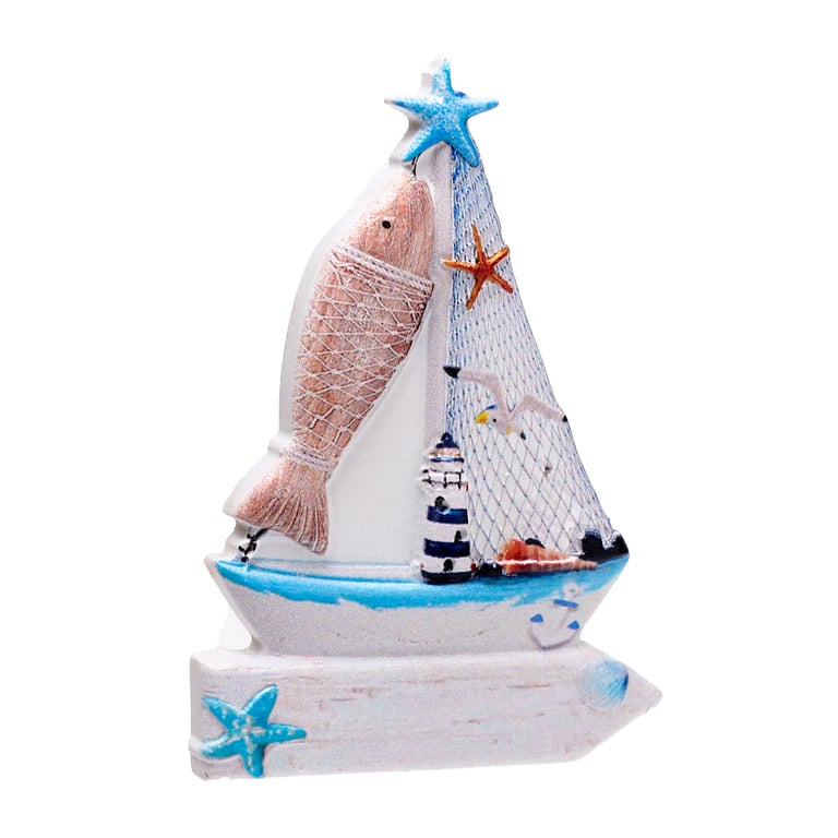 3D Printed Seaside Magnet - Sailing Boat Sign & Fish Metal Resin Decoration