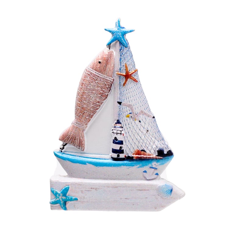 3D Printed Seaside Magnet - Sailing Boat Sign & Fish Metal Resin Decoration