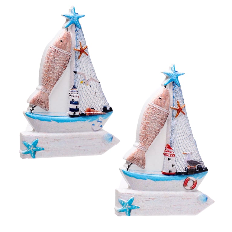 3D Printed Seaside Magnet - Sailing Boat Sign & Fish Metal Resin Decoration