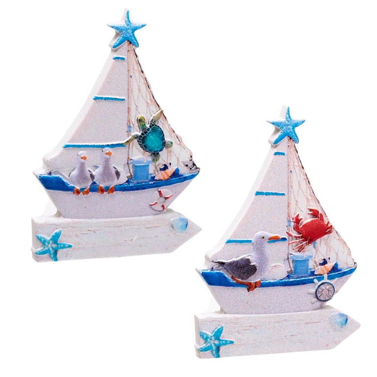 3D Printed Seaside Magnet - Sailing Boat & Sealife Resin Metal Decoration