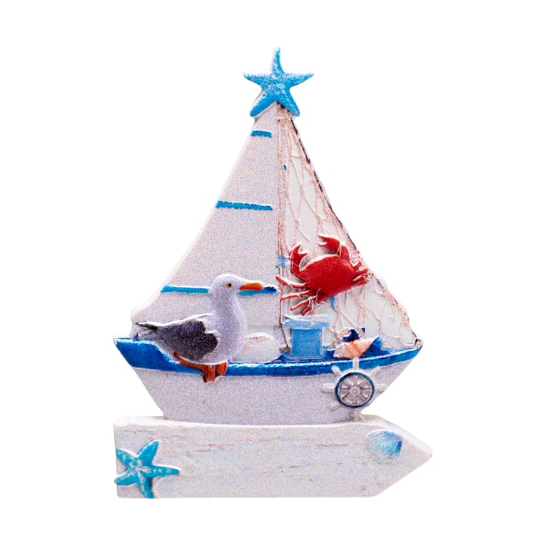 3D Printed Seaside Magnet - Sailing Boat & Sealife Resin Metal Decoration
