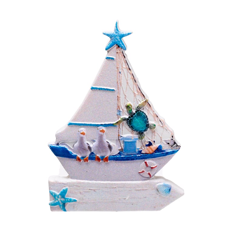 3D Printed Seaside Magnet - Sailing Boat & Sealife Resin Metal Decoration