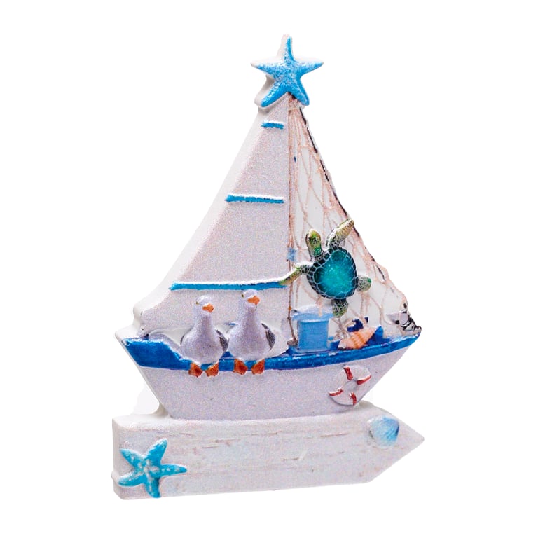 3D Printed Seaside Magnet - Sailing Boat & Sealife Resin Metal Decoration