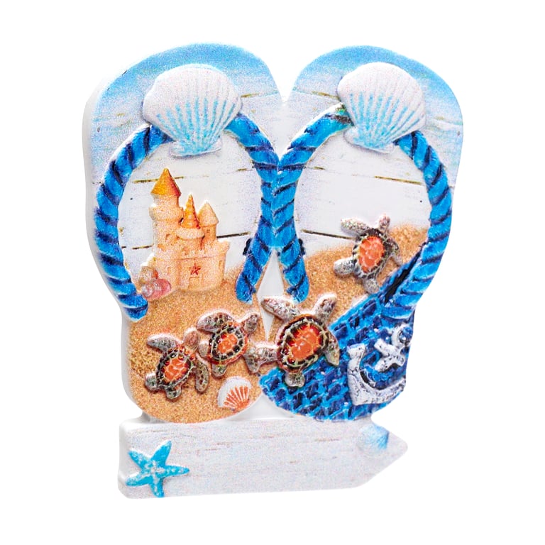 3D Printed Flip Flop Beach Sign Seaside Magnet - Resin & Metal Home Decor