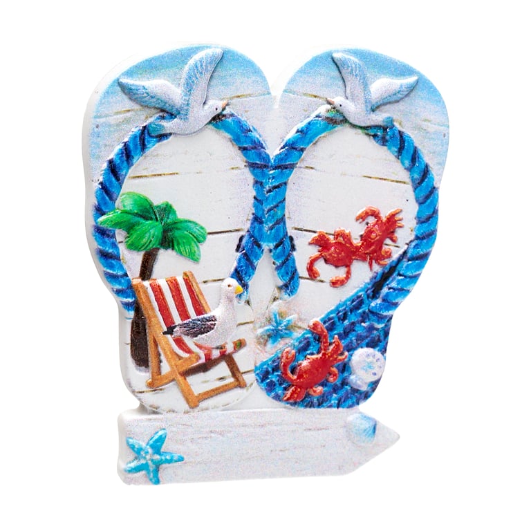 3D Printed Flip Flop Beach Sign Seaside Magnet - Resin & Metal Home Decor